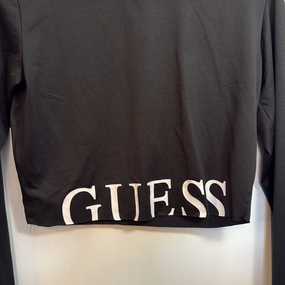 GUESS Black Long Sleeve Cropped Tee with Logo - Picture 3 of 4